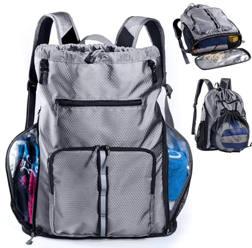 VIGEGARI Large Beach Backpack w/Shoe Compartment &Detachable Ball Mesh Bag