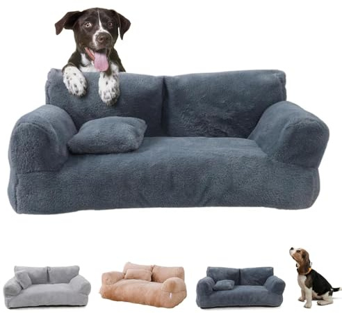 BEAUTYLAST Revuera - Cama calmante para perros y gatos, cama de dormir de felpa esponjosa, lavable para perros y gatos grandes y pequeños (45 x 38 x 22 cm, gris oscuro)