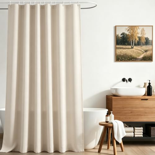 Lerores Tenda da doccia 240 x 160 cm Beige con orlo pesato, antimuffa, impermeabile, lavabile, in poliestere, per bagno, vasca da bagno, 16 anelli per tenda da doccia