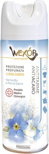 HOME PRO Wexor Spray Antitarme e Antiacaro Profumato, Deodorante con Narciso Blu e Fiori di Cotone, 400ml