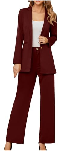 NSICBMNO Women's Trouser Suits Uk Red Two Piece Outfit Button Up Cardigans Long Sleeve Blazer Pencil Pants Tailored Trousers Formal Suits Elegant Co Ord Sets Business Wedding Guest Outfits
