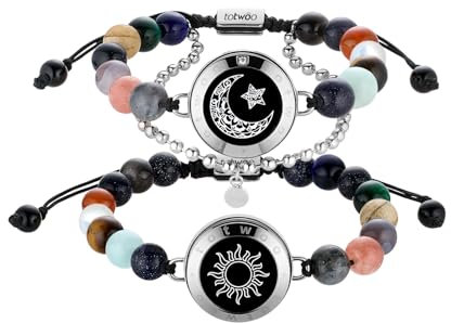 TOTWOO Echte Stein Perlenarmband Pärchen Armband Paar Geschenke Partnerarmband Langstreckenberührung Pärchen Geschenke Fernbeziehung Geschenk für Sie Vibration & Aufleuchten für Paare, Planet