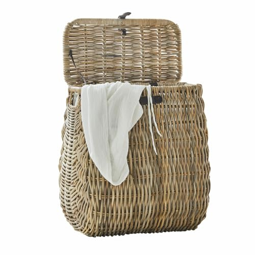 Loberon Wäschekorb Solinette, inkl. Waschbarem Stoffeinsatz, Natürliches Design, Ordnungshelfer, Aufbewahrung, Rattan, Rindsleder, Polyester, braun/Creme