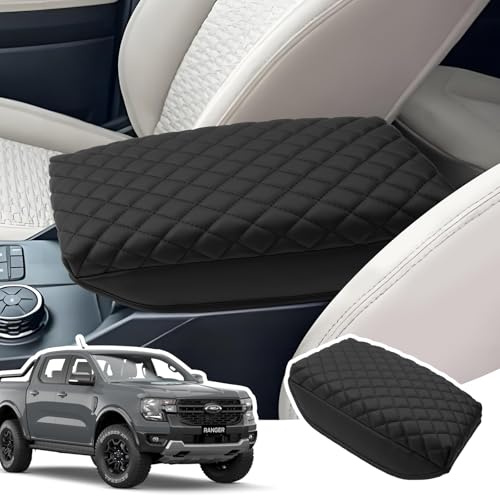 LANGBEAN Copribracciolo con Tasca Stoccaggio per Ford Ranger T9 2023-2026 | Copertura per Bracciolo Console Centrale, Protezione Materiale Pelle PU Ispessita, Accessori Alzare il Bracciolo di 4CM
