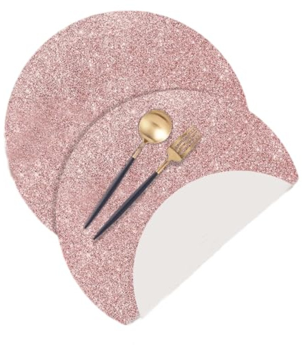 10 Stück Rund Tischmatte 35cm,Einweg Tischsets,Glitzer Tisch-Matten für Esstisch,Dekorative Platzdeckchen für Heimdekoration,Hochzeit,Party,Geburtstag,Restaurant Speisetisch,Küche,Hotel,Roségold