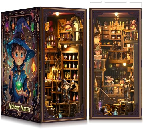 LUMYCE Book Nook Kit für Erwachsene Holzpuzzle DIY Miniatur Haus 3D Puppenhaus - Buchstütze für Bücherregal Deko mit Led Licht Kreatives Geschenk für Leser