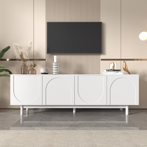 Jaxenor 175cm TV Schrank mit 4 Türen, Moderner TV Board mit Stauraum, Fernsehschrank mit Verstellbare Einlegeplatten, Fernseher Schrank für Wohnzimmer, Weiß