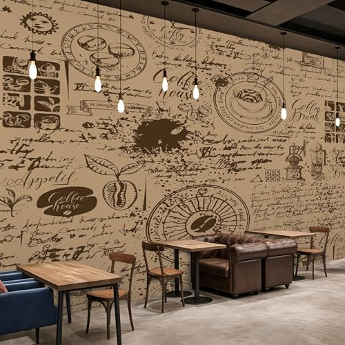 PaxGloz Fototapete Kaffee Vintage Schrift Tapete Kaffeebohnen Coffee Küche Café Tapeten Vliestapete Modern Wandtapete Wohnzimmer Schlafzimmer Esszimmer Wanddeko Motivtapeten 350 x 256 cm (B x H)