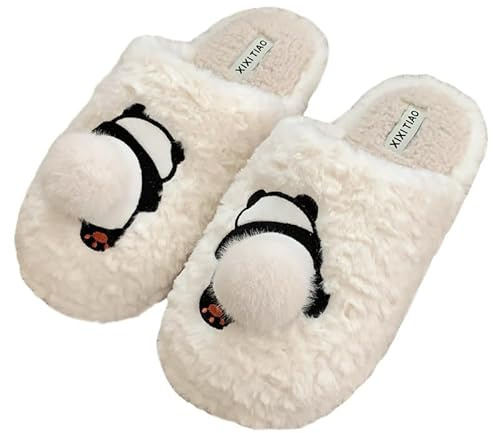 SJTJSPX Pantoufles Motif Panda,Chaussons Femmes Hommes Hiver,Chaussons Antidérapant Semelle,Accueil Chaussures,Maison Chaussures Peluche Chauds Intérieure Extérieur,Slippers Mixte Adulte