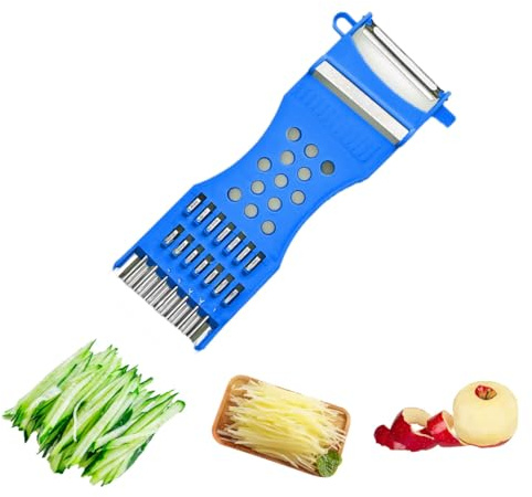 Auriselle Multifunktionaler Schäler Gemüse Karotten Schneider 6-in-1 Sparschäler Klingen aus Edelstahl für und Multifunktions Sparschäler in der Gastronomie (Blau)