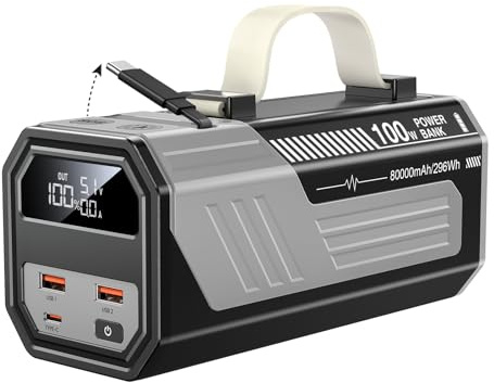 CUZAR Batterie Externe 100W, 80000mAh Batterie Externe Grande Capacité, intégré câble rétractable,Power Bank pour MacBook Pro Laptop Steam Deck iPhone16 Pro Max Samsung iPad Pro Air etc