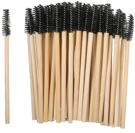 LXUEJIE 100 Pcs Disposable Mascara Wands, Bamboo Handle Nylon Bristles, Black Eyelash Spoolies Eyebrow Brush Makeup Kit, Eyelash Extension Applicator Makeup Tool (Disposable Lash & Mascara Wands)