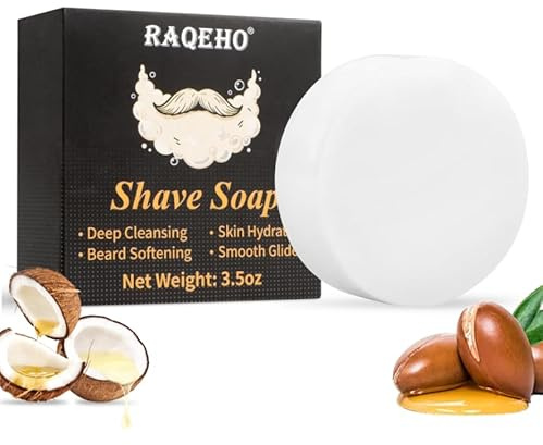 RAQEHO 3.5oz Shaving Soap for Men - Sandalwood Shaving Soap Puck Foam Shave Cream with Shea Butter & Coconut Oil for Sensitive Skin Personal Care Products Bathroom Supplies Travel Essentials
