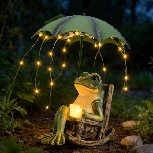 Mineup Statue de Jardin en Forme de Grenouille Solaire, Statue de Grenouille Solaire, Figurine Grenouille Résine Étanche avec Lumières, Statue Jardin Exterieur pour Terrasse Cour Pelouse Décorations