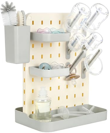 AiQInu Flaschentrockner mit Spülmittelfach, Vertikaler Abtropfständer für Babyflaschen & Sauger, Organizer für Flaschen, Zubehör & Bürsten, BPA-frei, Grau