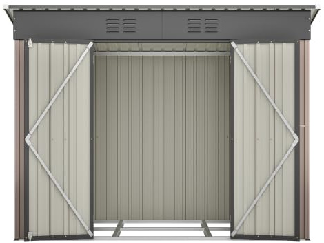 Abri de jardin marron en métal, 229 x 111 x 182 cm, compact, fondation incluse, résistant aux intempéries et verrouillable, pour les petits jardins