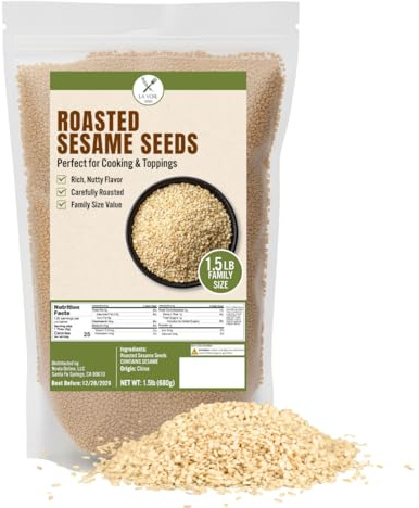 Roasted Sesame Seeds 1.5lb (24 oz), Fresh & Aromatic Toasted Sesame Seeds, Resealable Zipper Pouch