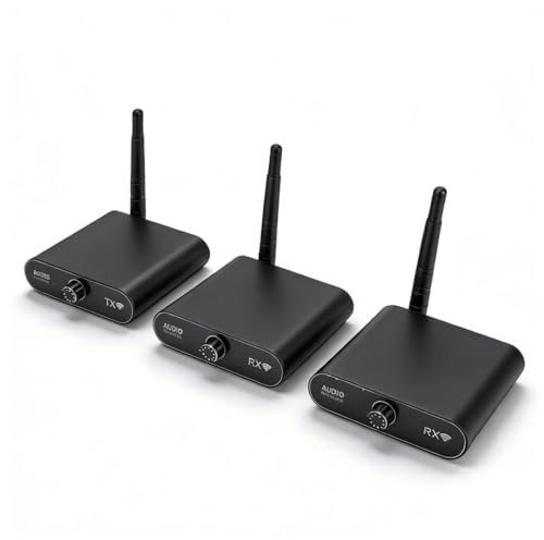 YUEHISY Set Trasmettitore Audio Wireless da 2,4 GHz, Stereo HiFi con Ritardo Zero da 100 M/328 Piedi, Kit Adattatore Audio Wireless per TV, Altoparlante Alimentato, Soundbar,