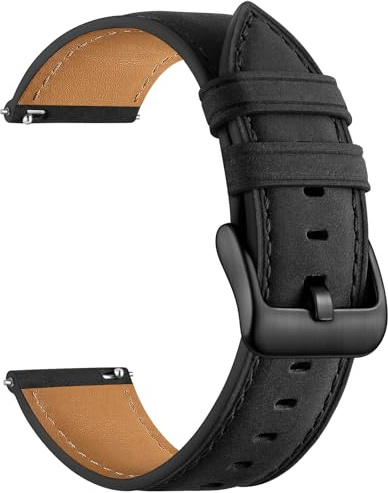 CeMiKa 22mm Uhrenarmband Weiches Crazy Horse Vintage Leder für Herren | Lederarmband für Garmin Venu 3 4 2 Vivoactive 4 Forerunner 255 265 965, Schnellwechsel Echtleder für Amazfit Balance, Schwarz