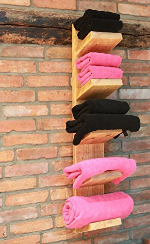 Holz Handtuchhalter Handtuchregal (Natur (hängend mit 5 Ablagen))