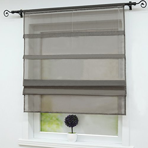 Joyswahl Scheibengardine Voile Bistrogardinen mit Tunnelzug 100x140 Grau | Raffrollo Voile, Raffgardinen modern, Oonagh Bändchenrollo, 1er Pack, Fensterrollo innen, Rollo transparent, Wohnzimmer Uni