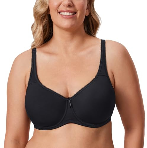 Delimira Women's Support Bra Padded Plus Size Underwired Full Cup T Shirt Seamless Bra Black 36E