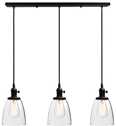 Phansthy Pendelleuchte 3 Flaming Klar Glas Glocken - Moderne Hängeleuchte Vintage Hängelampen - Loft-Pendelleuchte im Landstil (Schwarz)