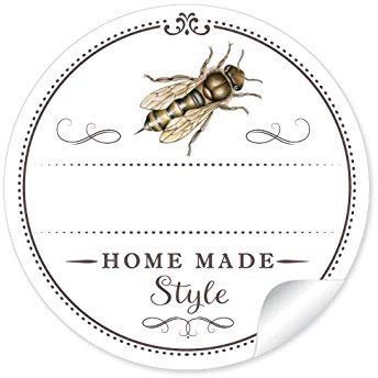 72 STICKER: Home Made Style 72 Schöne Honigetiketten für die Küche in weiß mit Honigbiene: mit Freitextfeld für die Honig Sorte (A4 Bogen) • Etiketten im Format 4 cm, rund, matt, für Imker
