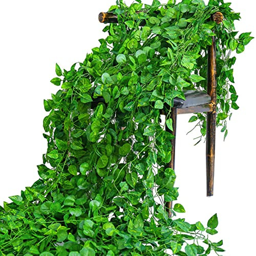 Aeojoor Efeu Pflanzen, grüne Ranken, künstliche Rankenblätter, hängende künstliche Weinblätter, für Zuhause, Küche, Garten, Büro, Hochzeit, Wanddekoration, 12 Stück (21 Stück)