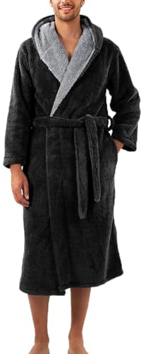 DAVID ARCHY Albornoz Hombre Batines para Casa Bata Larga con Capucha Cálida Suave Ropa de Dormir Polar coral de doble cara Ropa de Estar