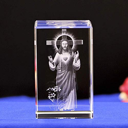 SAZDFY Jesus Skulpturen Geschenke, Kristallglas Jesus Figuren, Christen Dekoration Würfel Gravur Statuen, 3D Laser geätzte Kristall Religiöse Ornamente Kunst