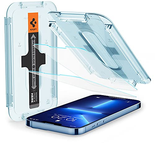 Spigen Glas.tR EZ Fit Skärmskydd kompatibel med iPhone 14 Plus, iPhone 13 Pro Max, 2 Stycken, med Sjabloon voor Installatiem, Kristallklart, Responsiv Touch, Case friendly, 9H härdat glas