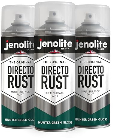 JENOLITE Directorust Spray Paint Hunter Green 3 x 400ml Gloss Finish | Multi-Surface Spray Paint for Metal, Wood, Plastic, All-In-One Primer, Undercoat and Topcoat for Interior & Exterior use