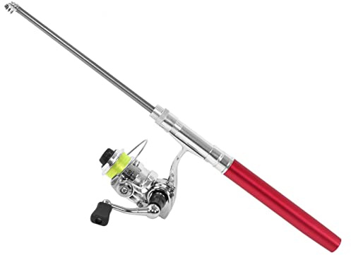 Sren Mini-Pen-Form-Angel- und -Rollen-Kombinationen, Taschenangel mit hoher Härte und Spinnrolle zum Flussangeln zum Felsangeln zum Meeresangeln(rot)