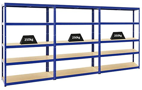 PROREGAL Mega Deal 3er-Set Schwerlastregale Big Elephant 180x120x45cm mit 5 Ebenen Fachlast 250kg Blau