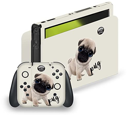 Head Case Designs Offizielle Animal Club International Mops Gesichter Vinyl Haut Gaming Aufkleber Abziehbild Abdeckung kompatibel mit Nintendo Switch OLED Bundle