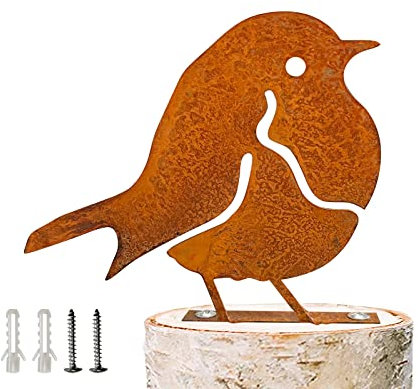 Uccelli in Metallo,Spina Giardino Decorazione Ruggine,Uccelli Arrugginiti con ​Vite,Decorazione da Giardino in Metallo Arrugginito, Figura di Uccelli ​per ​L'esternoo Decorazione del Giardino