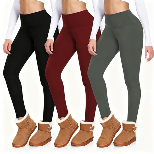 Diravo Fleece Lined Leggings Womens Fashion High Waist Tummy Control Leggings for Women Winter Warm (3 Pack-Mixed Color 02)