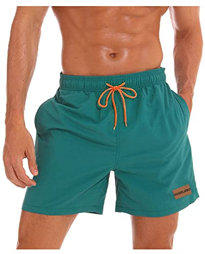 Ougelebo Badehose Herren Badeshorts mit Reißverschlusstasche | Schnelltrocknend Atmungsaktiv Wasserabweisend Badehose Kurz Männer Elastisch Verstellbar Mit Tunnelzug Meshfutter