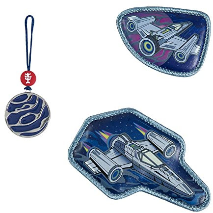 Step by Step Magic MAGS Reflect „Star Shuttle Elio“, 3-teilig, reflektierendes Motiv, 2 Magnet-Applikationen und 1 Anhänger, Ergänzung für Schulranzen oder Rucksack, blau-grau