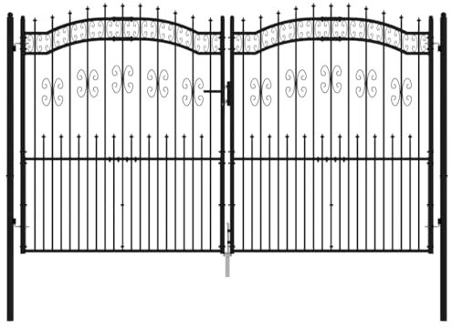 vidaXL Zauntor, Gartentür mit Speerspitze, Gartentor Hoftor mit 3 Schlüsseln, Gartenzaun Gartenpforte, Schwarz Pulverbeschichteter Stahl