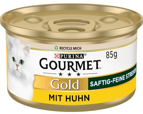 GOURMET Gold Saftig-feine Streifen, mit Huhn, 12 x 85g | Katzenfutter nass