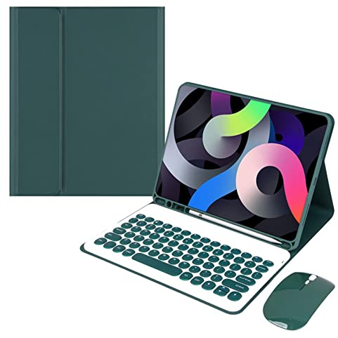Teclado con Funda para iPad 9.7, Español Ñ Teclado Bluetooth para iPad Air 2/iPad Air/iPad 6ª/iPad 5ª/iPad Pro 9.7, Estuche Protector Inteligente con Portalápices y Inalámbrico Ratón, Verde Oscuro
