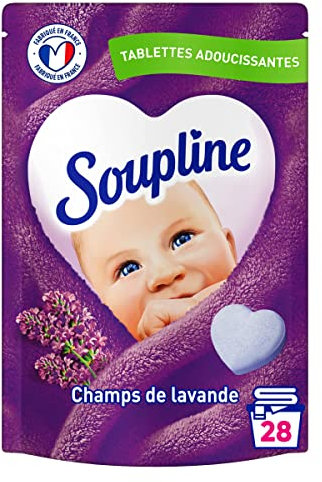 SOUPLINE Tablettes Adoucissantes Coeur Champs de Lavande, Parfume le Linge de Maison, Douceur et Parfum Irrésistibles, Soupline Adoucissant Linge, Assouplissant Coeur 28 Tablettes = 28 Lavages