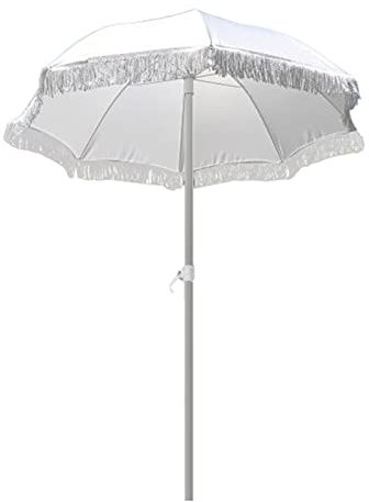 YFZNWHX Parasol De Plage Blanc De 1,6M, Parasol De Jardin Portable avec Frange, Parasol Solaire Rond Inclinable/Parasol Extérieur pour La Plage/Le Jardin/la Piscine/Le Patio