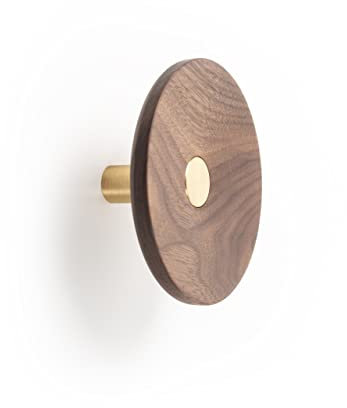 Gedotec Garderoben Haken - Kleiderhaken Garderobe Aluminium | ZOOT 7001 | 1 Stk Kleiderhaken Wand D: 120 mm | Garderobenhaken Messing + Holz Eiche | Haken zum Schrauben Wandhaken Handtuchhaken - Hooks