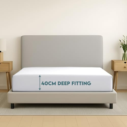 Moonlight Bedding Fitted Sheet 40 Cm Extra Deep Pocket Bed Sheets 16 inch Ultra Soft Bottom Sheet Brushed Microfiber Breathable Shrinkage and Fade Resistant (White, Double)