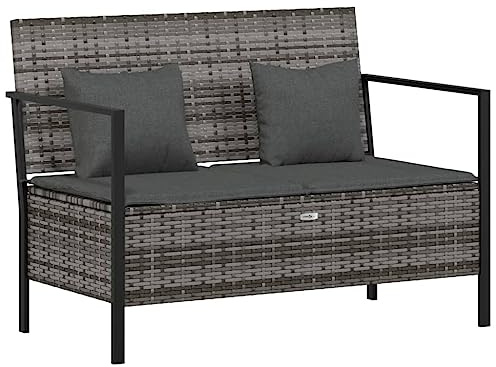 vidaXL Trädgårdsbänk 2-sits med dynor konstrotting grå, trädgårdssoffor, utesoffa, utomhussoffa, trädgård soffor, utesoffor, altansoffa, altansoffor