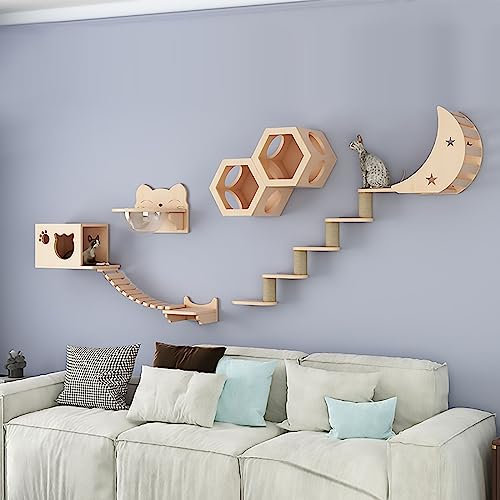 IMIDIA Katzen Kletterwand zur Wandmontage, Katzen Kletterwand Set, Katzenwandparkour Mit Kratzbaum Aus Sisal und Kletterwand für Katzen zum Schlafen, Spielen und Klettern (Size : S2-8PCS)