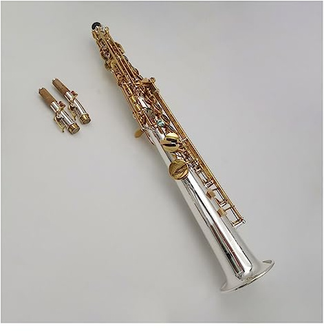 Professional Saxophon Silbernes Diskant-Saxophon, Gerades B-Saxofon, Musical Mit Hartschalen Und Zubehör